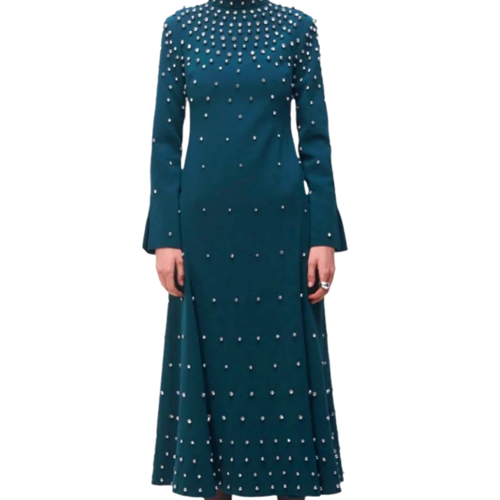 Jonathan Simkhai Arielle Dress in Emerald with Rhinestones..Size 14 (Flawed)